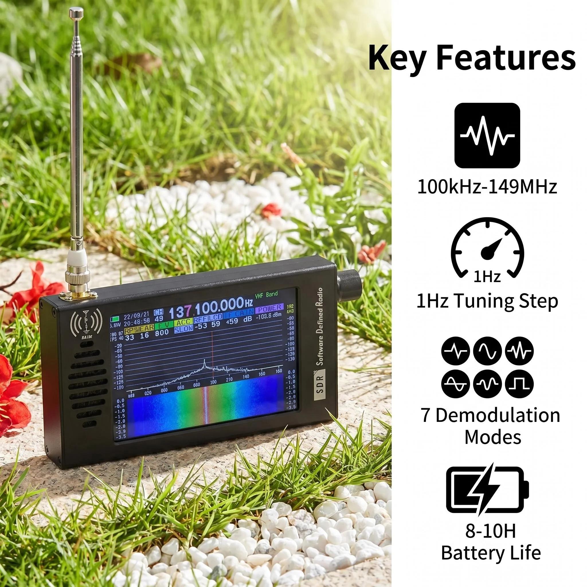 HTOOL SDR Radio Shortwave DSP Digital FM Radio Receiver Tranceiver SDR DSP Demodulation Color Display