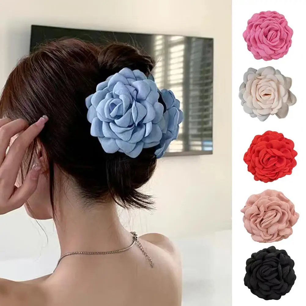 Rose Flower Hair Claw Clips for Women 3D Cloth Flower Decor Hair Clip Back Head Clip Large Shower Shark Hair Clip Accessories