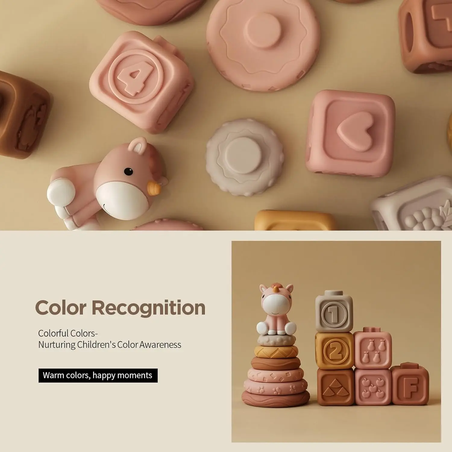 13 قطعة من ألعاب البناء والكتل، ألعاب التراص والتعشيش مع شكل حصان، أساسيات حديثي الولادة، هدايا لعبة التسنين بالضغط f