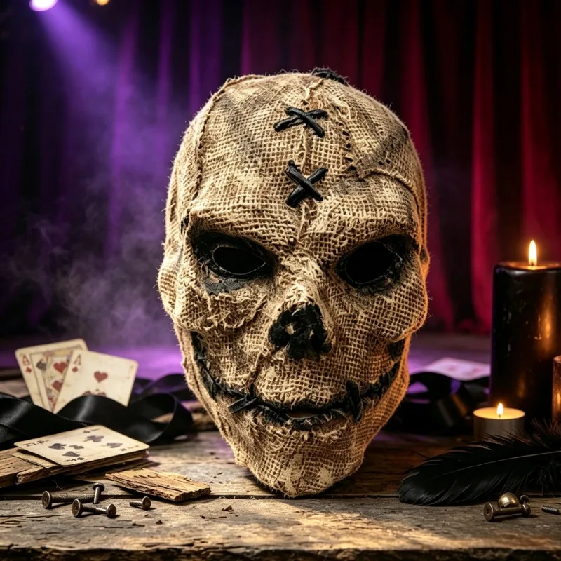 Retro Linen Stitched Mask Full Face Headgear, Halloween Horror Dance Costume Prop, Secret Room Haunted House Horror Cosplay Mask