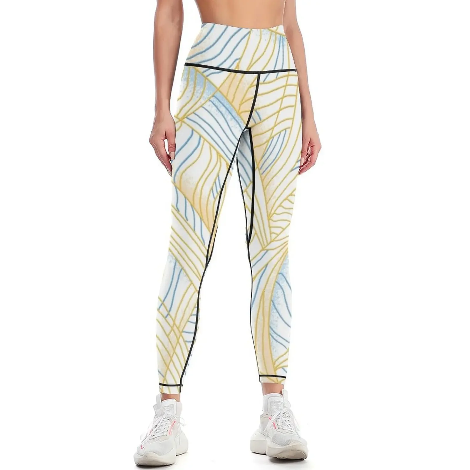 Organic Seamless Blue and Yellow Line Pattern Leggings sportswear woman gym 2025 joggers for for physical Womens Leggings