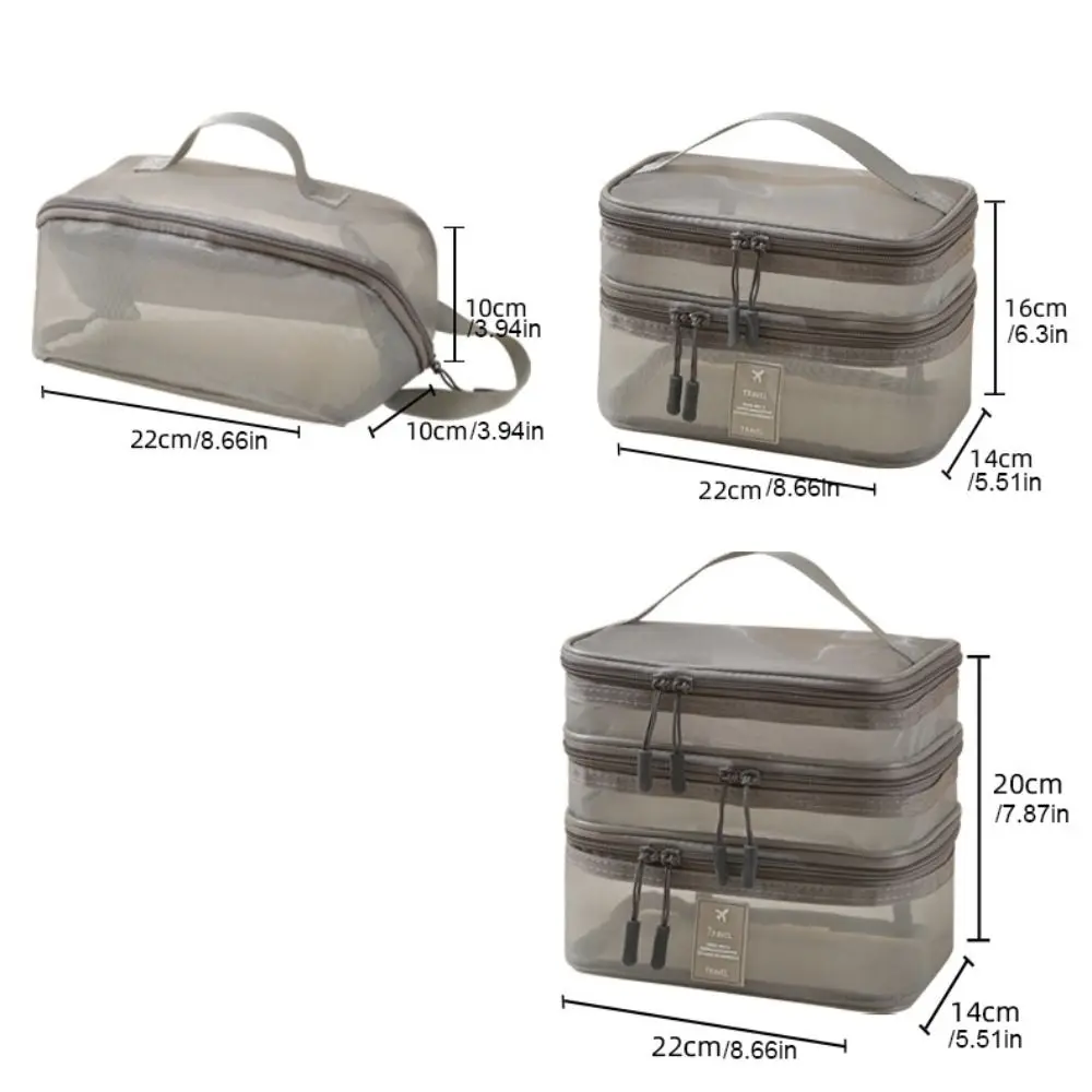 Zipper Mesh Cosmetic Bags Transparent 1/2/3 Layers Double-layer Storage Bag Multifunctional Wash Pouch Perspective Makeup Bag