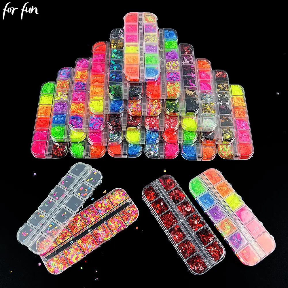 For Fun 12 Grids Mixed Sequins Glitter Flakes for Epoxy Resin Molds DIY Nail Decoration Sequins Filler Jewelry Accessories