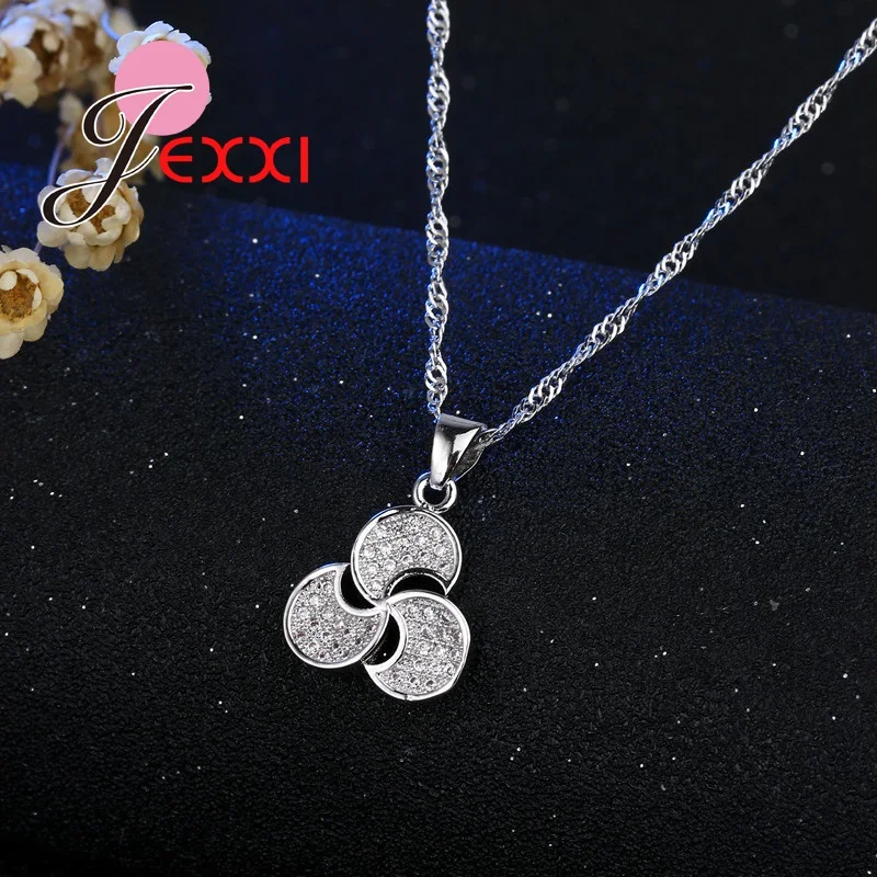 Recommand Women Girls Fashion Jewelry Set Windmill Pendant Necklace Earrings 925 Sterling Silver  Accessories