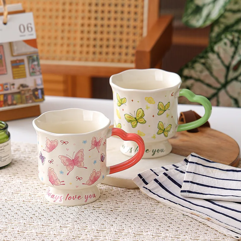 Hand Painted Tall Ceramic Mug Stylish Coffee Cup for Home Office Use