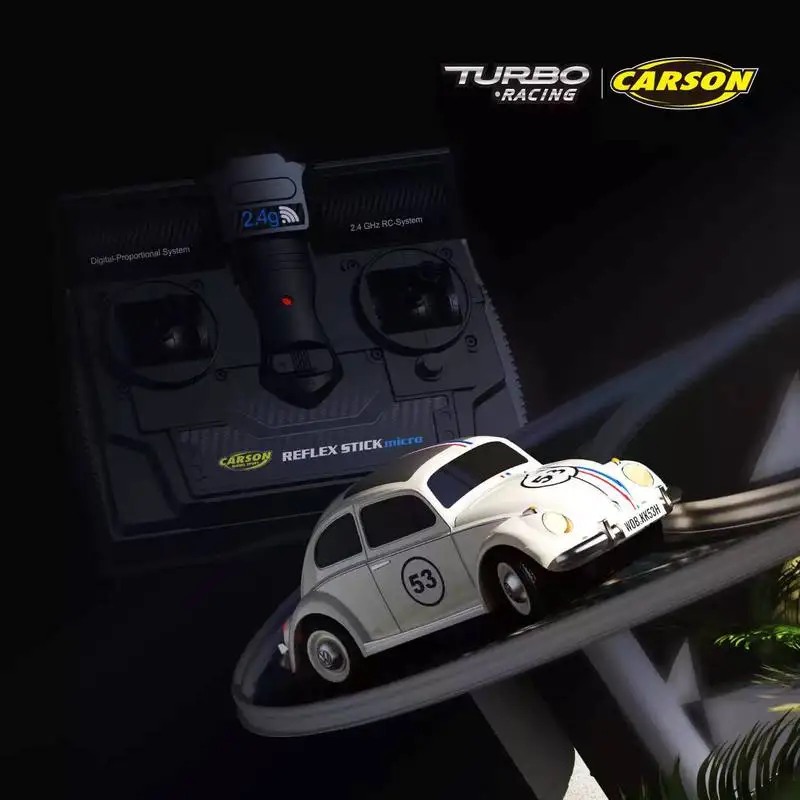 TURBO RACING&CARSON Co-Branded Genuine No. 53 Herby 1:87 Scarab Car RC Mini Desktop Remote Control Car Model RTR Toy Gift Box
