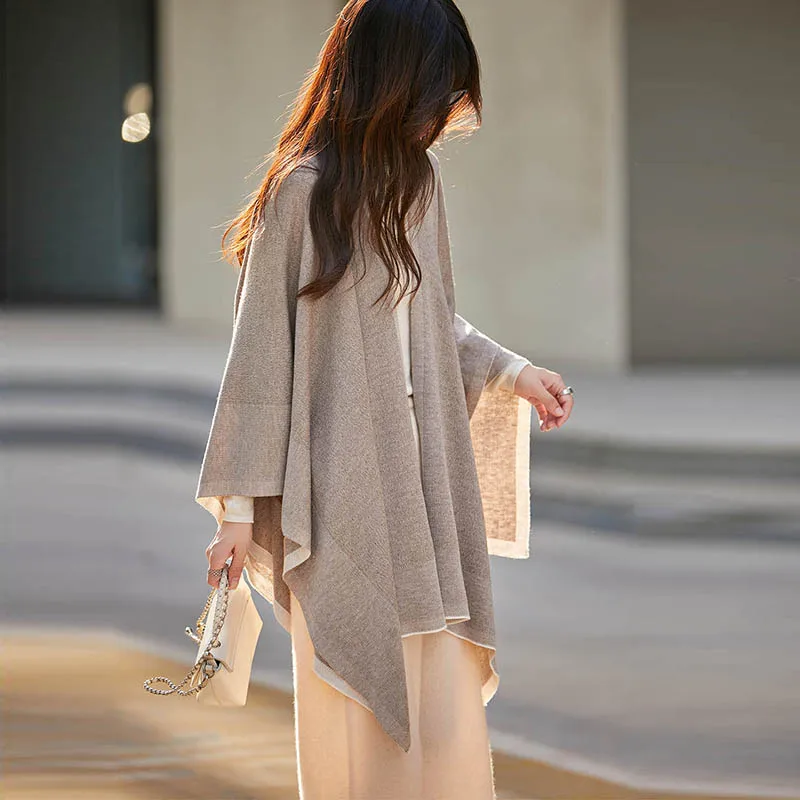 الخريف والشتاء جديد 100% الصوف الخالص شال محبوك المرأة اللون مطابقة عباءة فضفاضة وشاح الموضة #4