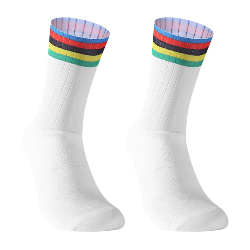 Summer New Silicone Anti Slip 2024 Aero Socks Whiteline Cycling Socks Men Bicycle Sport Running Bike Socks Calcetines