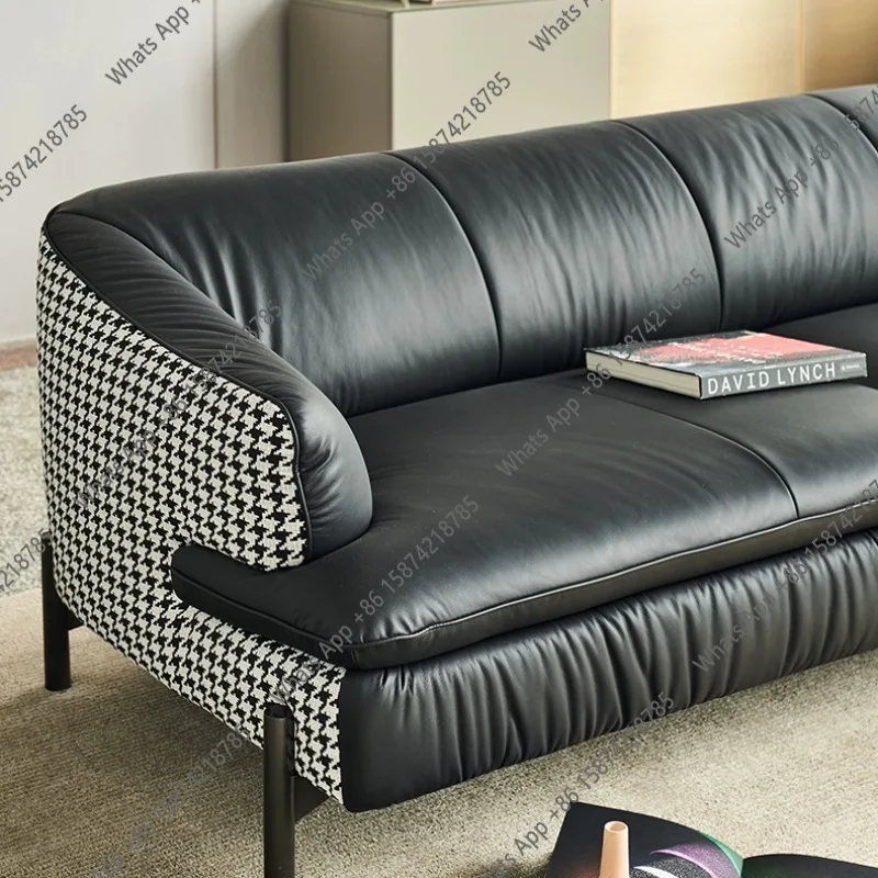 Nordic light luxury design leather cloth thousand bird grid color matching new three-person small apartment living room sofa