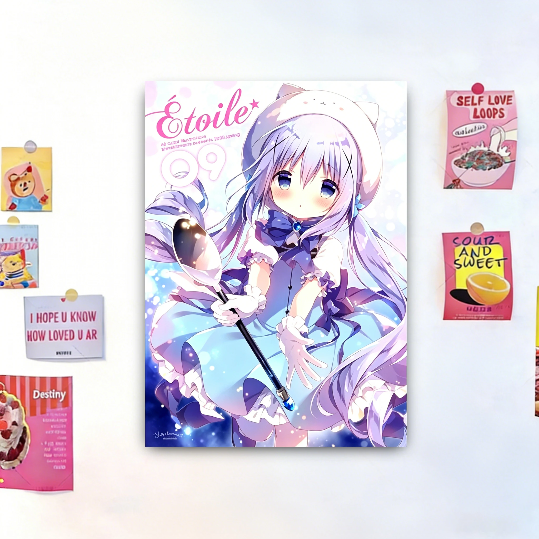 1pc Kawaii Neko Maid Blonde Girl Tapestry Étude Collection Anime Wall Hanging Pink Yellow Aesthetic Room Decor Background Cloth