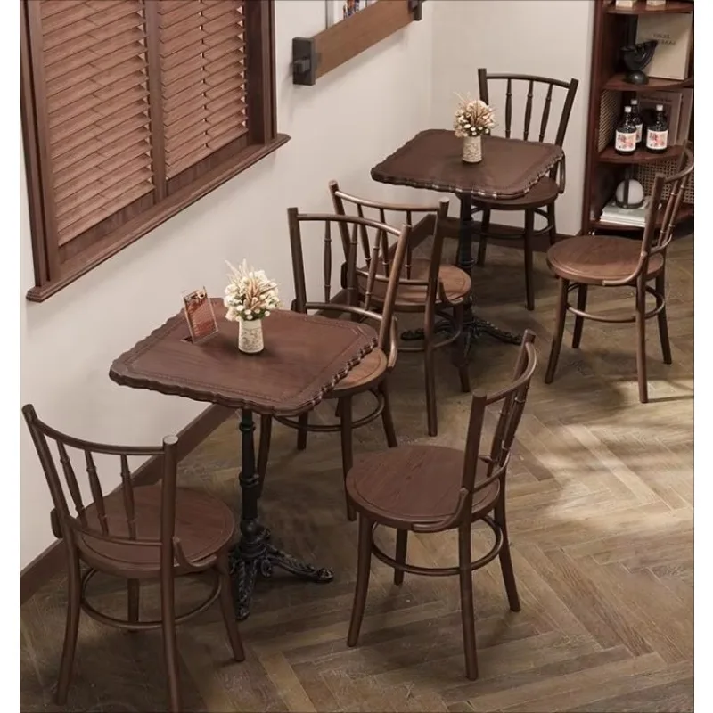 Factory Customized American Retro Café Dining Set Solid Wood Chairs & Tables for Western Restaurants Dessert Shops