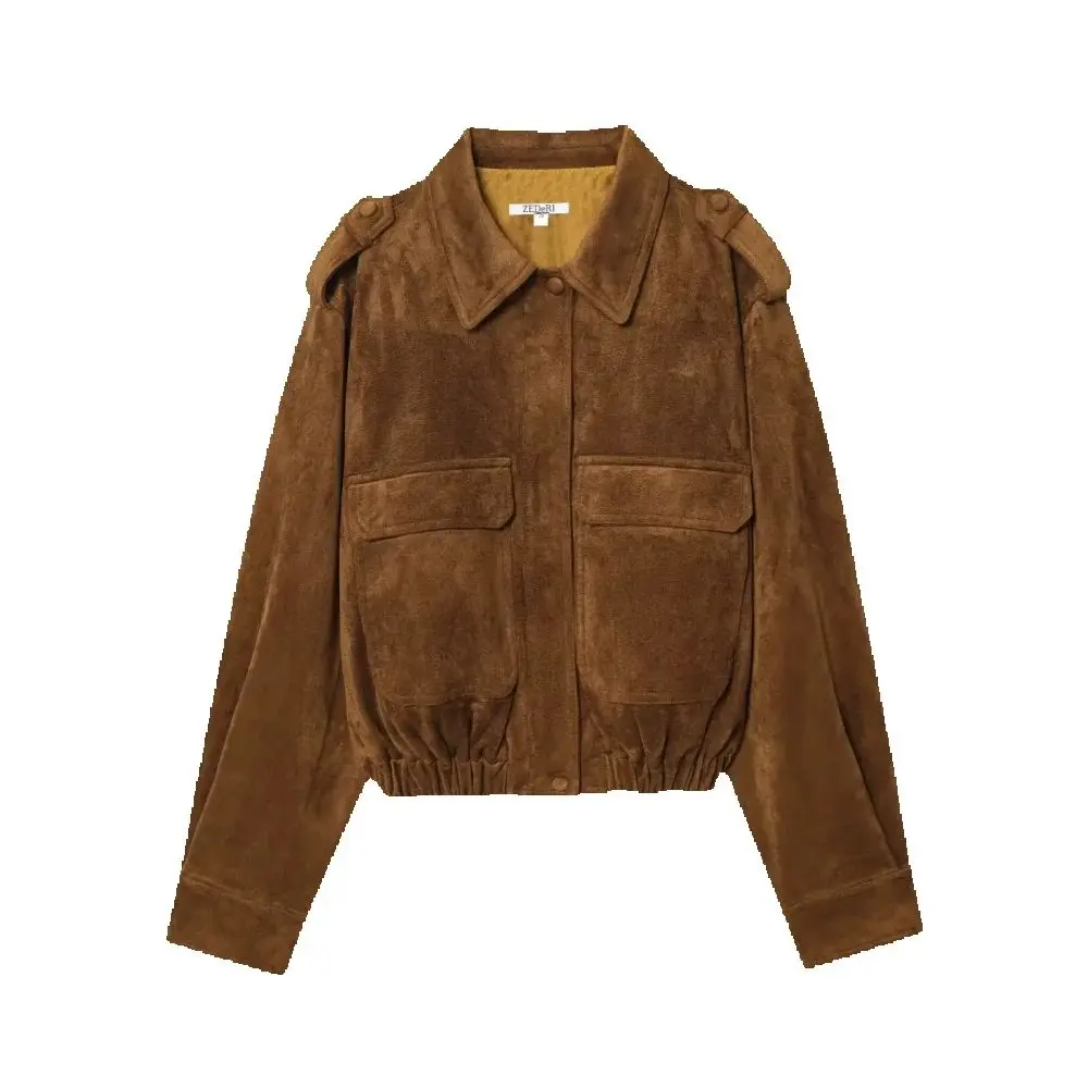 

Женская замшевая спецодежда в стиле ретро с воротником, длинными рукавами, нашивками на плечах, карманами на пуговицах, эластичной подошвой, осень и зима