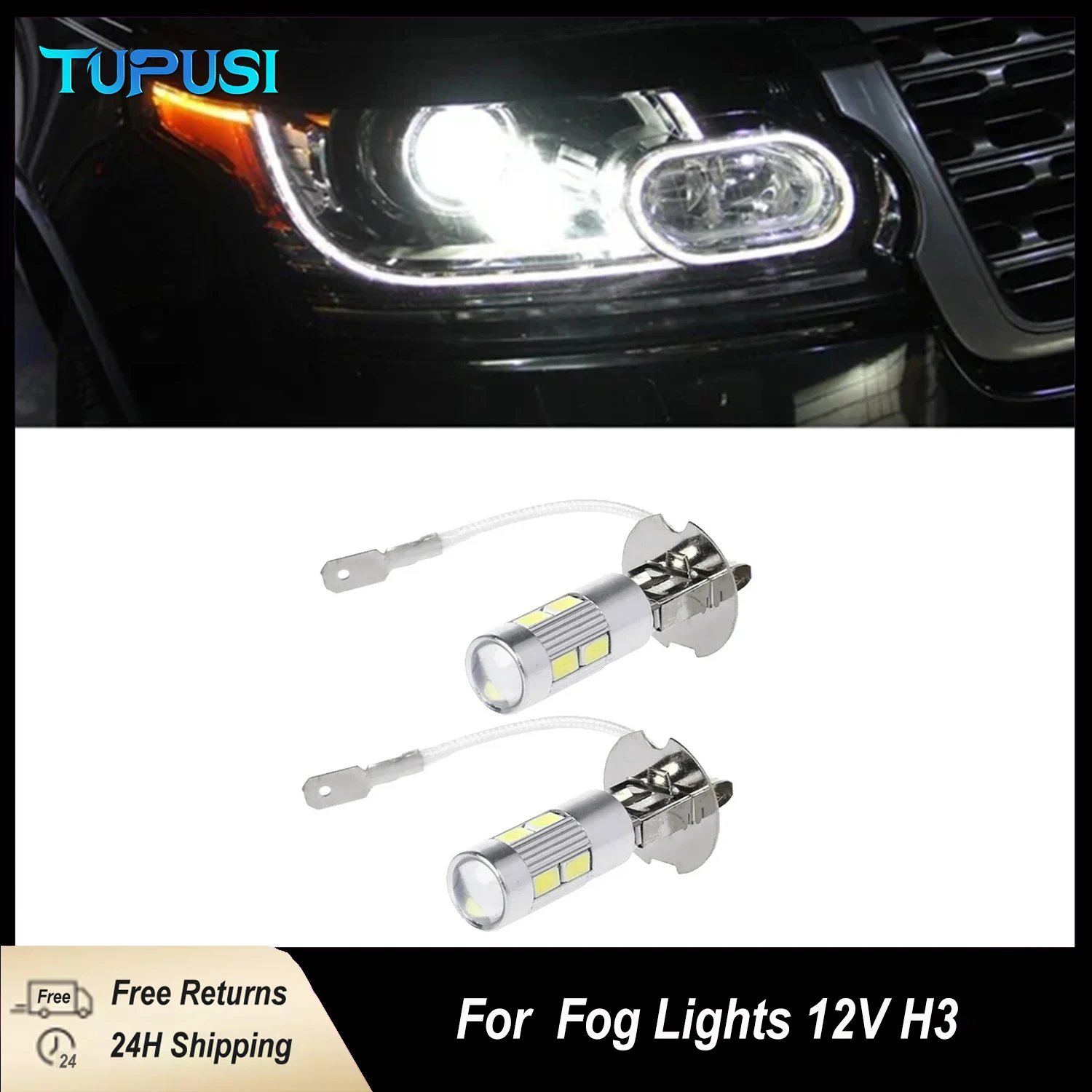 2 szt. 10SMD Samochodowe Lampy LED H3 Przeciwmgielne Mocne Żarówki Światła Dziennego Super Jasne Canbus 6000K Białe