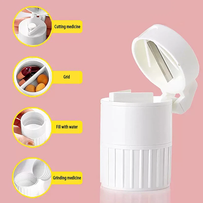 4 In 1 Portable 4 Layer Powder Tablet Grinder Powder Pill Cutter Medicine Splitter Box Storage Crusher Portable Pill Box