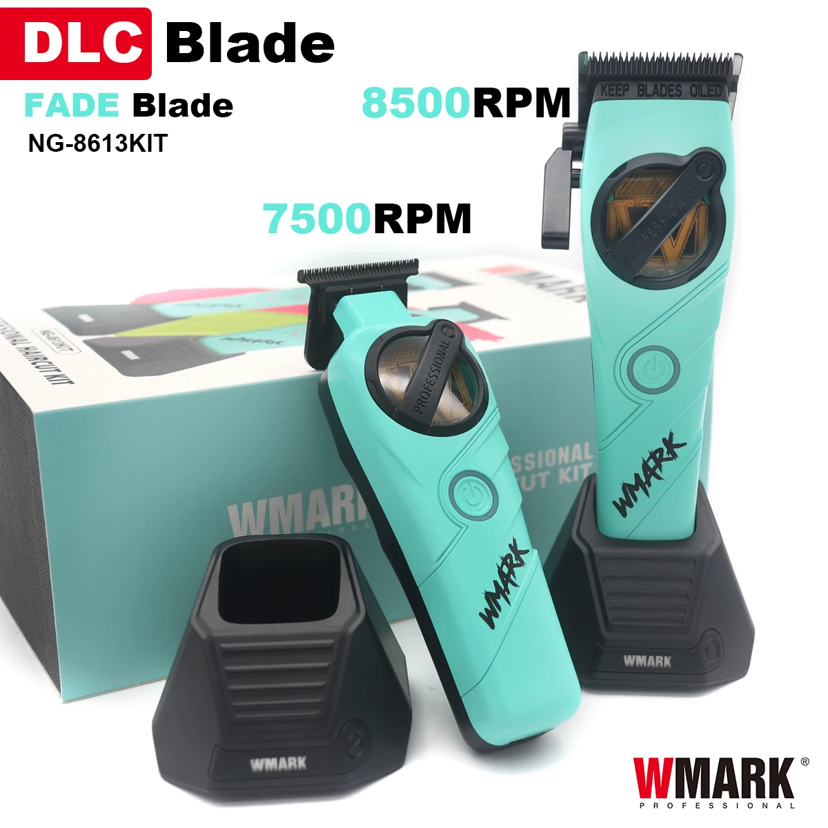 WMARK Hair Clippers Men Professional Kit DLC Blade 8500RPM Full Metal with Base Charger Hair Cutting Machine Barber Shop NG-8613