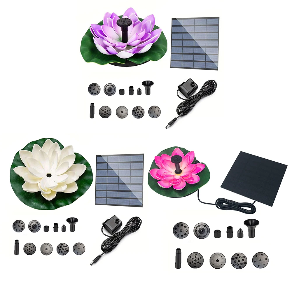 Lotus Solar Water Fountain Brushless Pump Mini Waterfall Fountain Artificial Lotus Flowers Fountain Pond Decoration