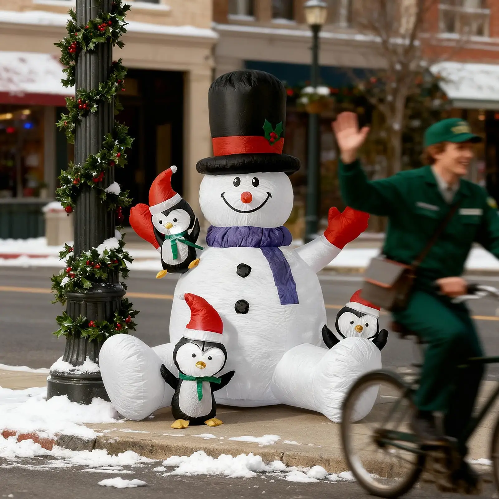 

Рождественский снеговик, праздничные надувные светодиодные фонари RGB, украшение с 3 пингвинами, водонепроницаемый сидячий снеговик для