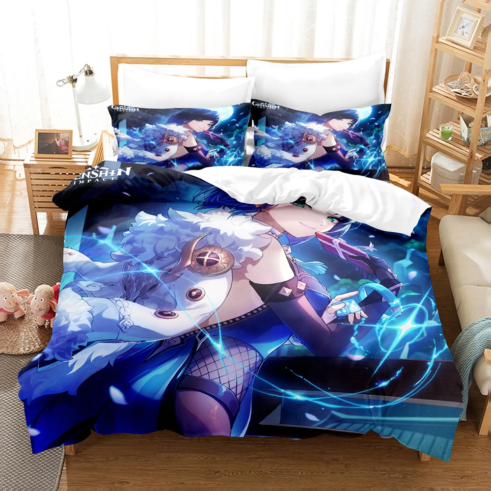 Yelan Valley Orchid Bedding Set 3PCS Soft Polyester Duvet Cover Pillowcase Genshin Fan Gift