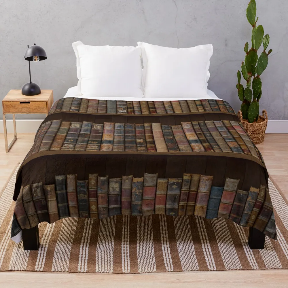 Old Victorian Bookshelf Bookcase Bookends Throw Blanket Soft Big Luxury Throw sofa bed Cute Blankets