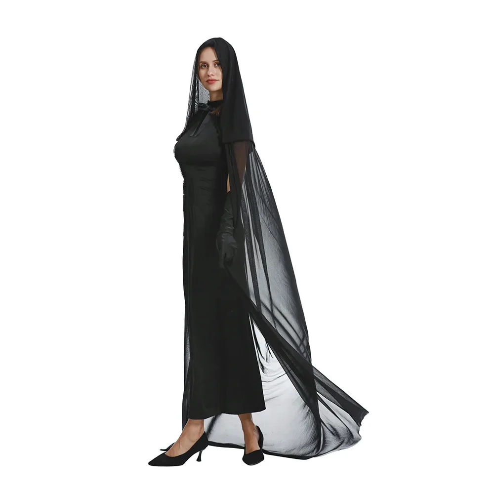 Halloween vampiro bruxa traje fantasma bruxa com capa de malha maquiagem bola palco desempenho traje