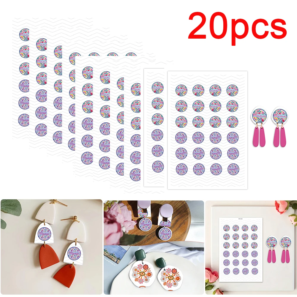 20pcs/set Mother's Day/Mama Pattern Polymer Clay Watercolor Transfer Paper Earring Jewelry Pottery DIY Water-soluble Stickers
