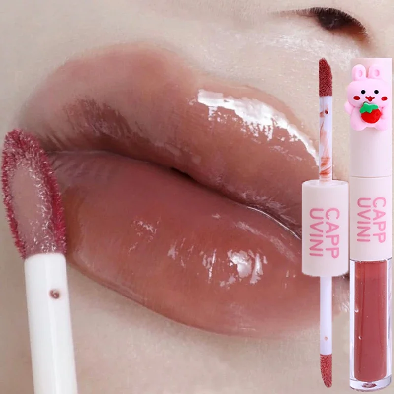 1PC Matte Velvet Double Head Lip Gloss Waterproof Lasting Water Light Sexy Red Brown Tint Liquid Lipstick Korean Makeup Cosmetic