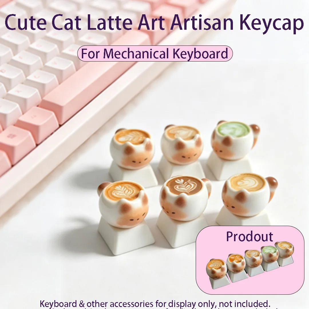 Coffee Cat Keycap, Cute Thai Design Artisan Key Cap for Cherry MX Profile Keyboard Gift