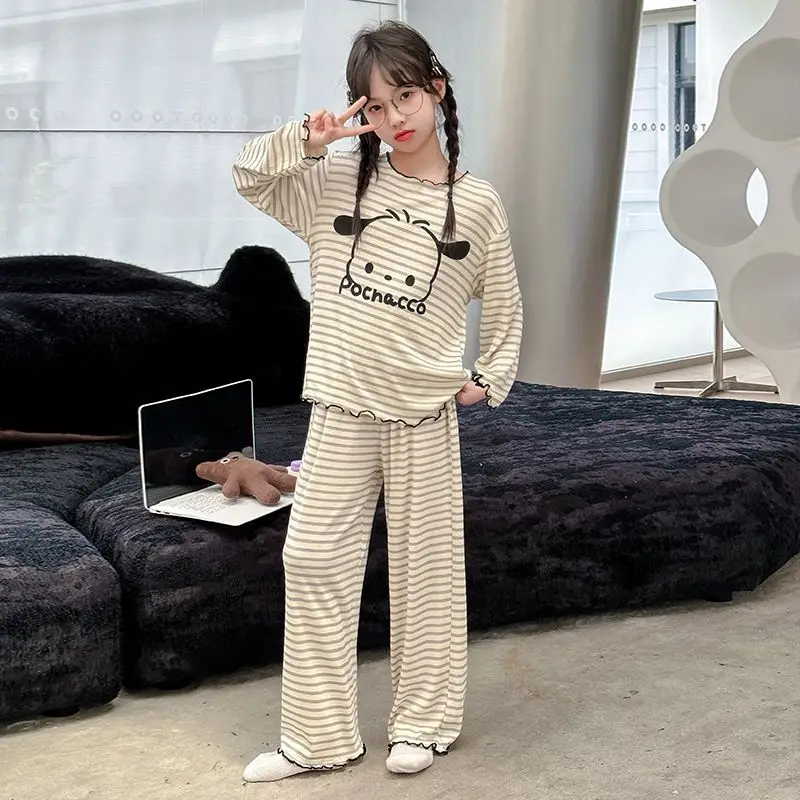 

Pochacco детские пижамные комплекты с героями мультфильмов Sanrio для девочек, модальные штаны с длинными рукавами, кавайная одежда для отдыха, тонкая весенне-осенняя домашняя одежда, новинка