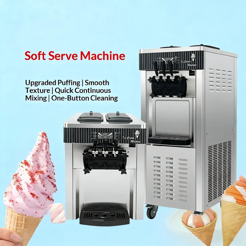 Vevor stainless steel 304 compressor ice cream machine vertical three heads three flavors soft ice cream machine 1 year warranty