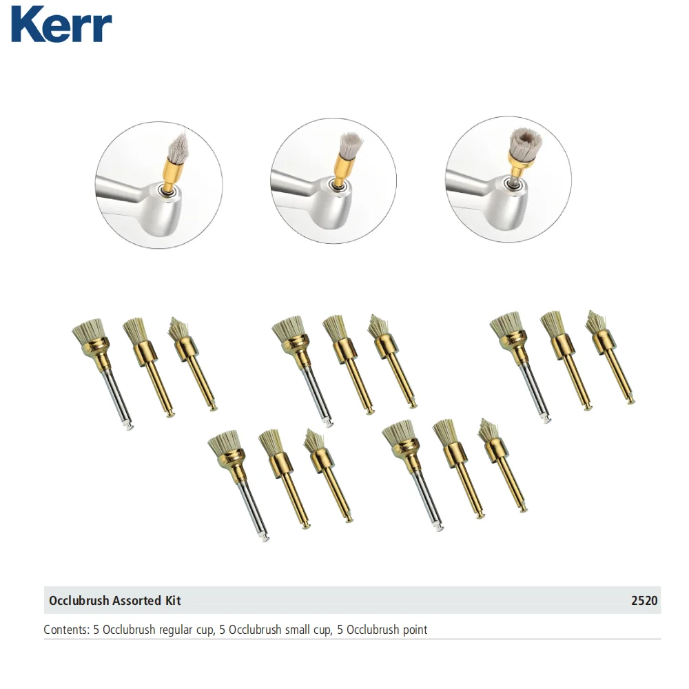 

Набор кистей для полировки Kerr Occlubrush, 15 шт. — различные щетки для полировки зубов для композитов и натуральных зубов, REF 2520 ‌