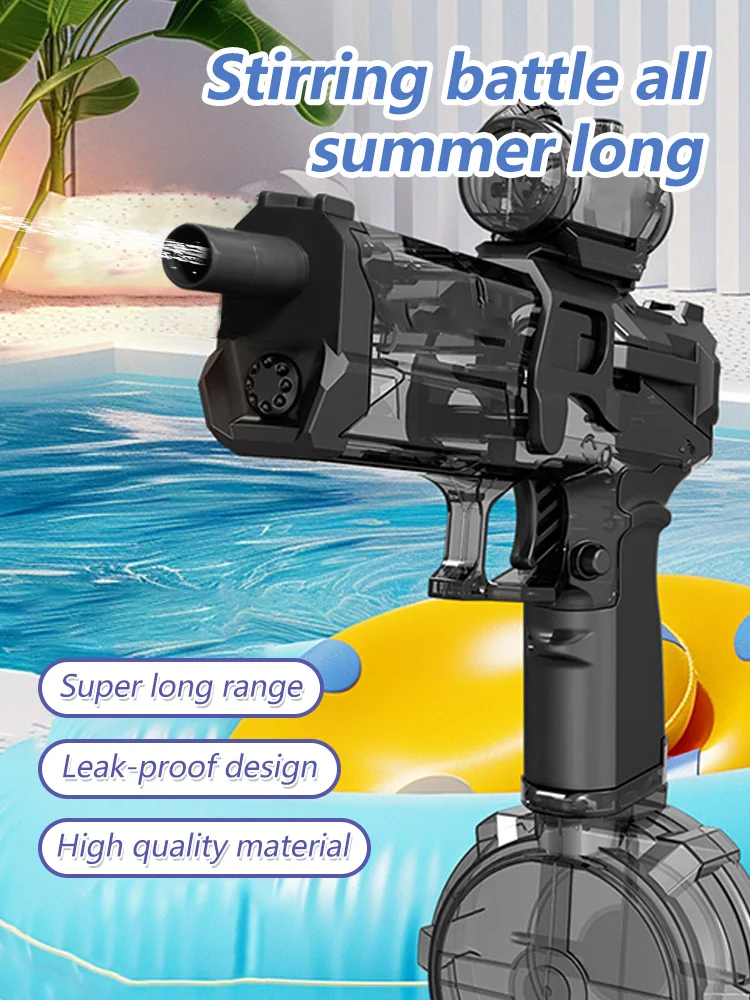 Summer Fully Automatic Electric Water Gun with Light Rechargeable Continuous Firing Party Game Kids Space Splashing Toy Boy Gift