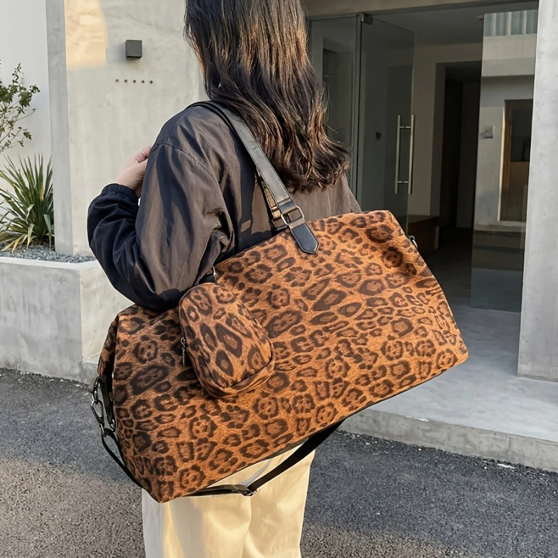 

Большая дорожная сумка с леопардовым принтом, универсальная сумка для выходных и коротких поездок, женская сумка через плечо и ручная сумка