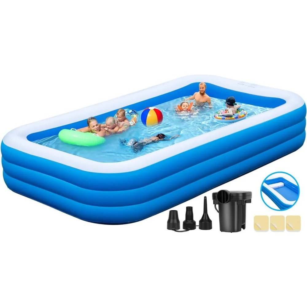 

Large Inflatable Pool with Seats for Adults, 130"x 72" x22” Full Size Family Blow Up Pool