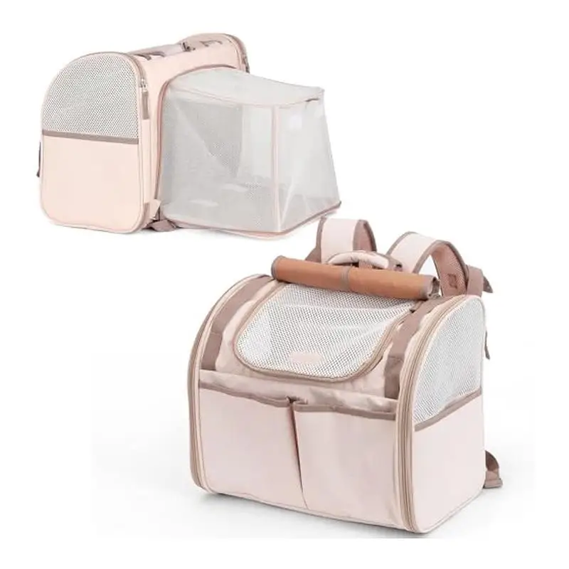 

Розовая прогулочная сумка для кошек, сумка для домашних животных, рюкзак для кошек, клетка для кошек, расширяемая маленькая клетка для домашних животных, походная клетка для кошек