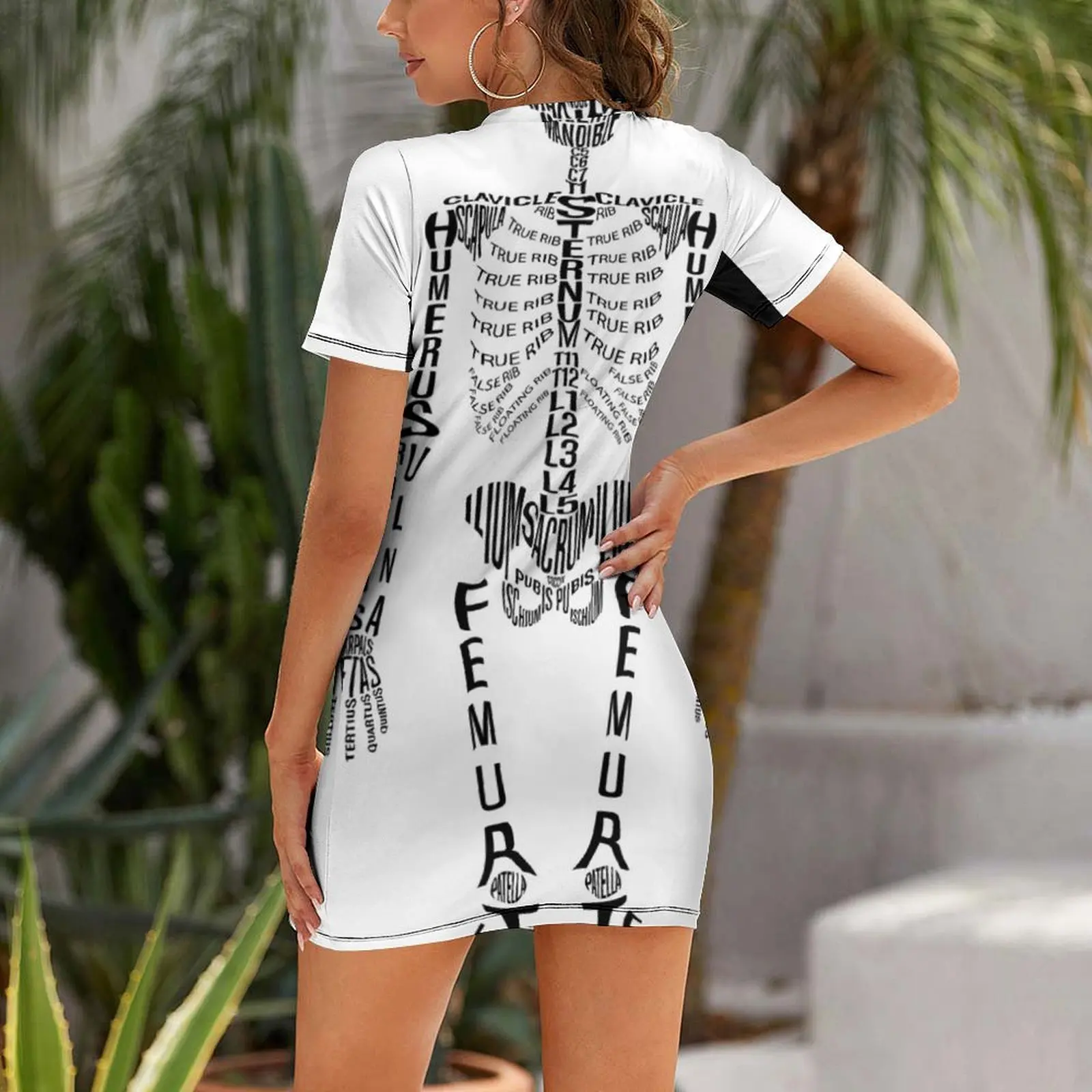 Typographical Skeleton Short Sleeved Dress long sleeve dress Bridesmaid dress woman