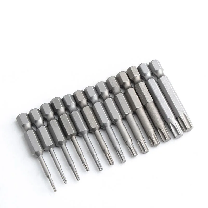 13Pcs/Set 1/4 Inch 50mm Long T5-T40 Magnetic Torx Screwdriver Bits Kit Electric Screwdriver High Quality