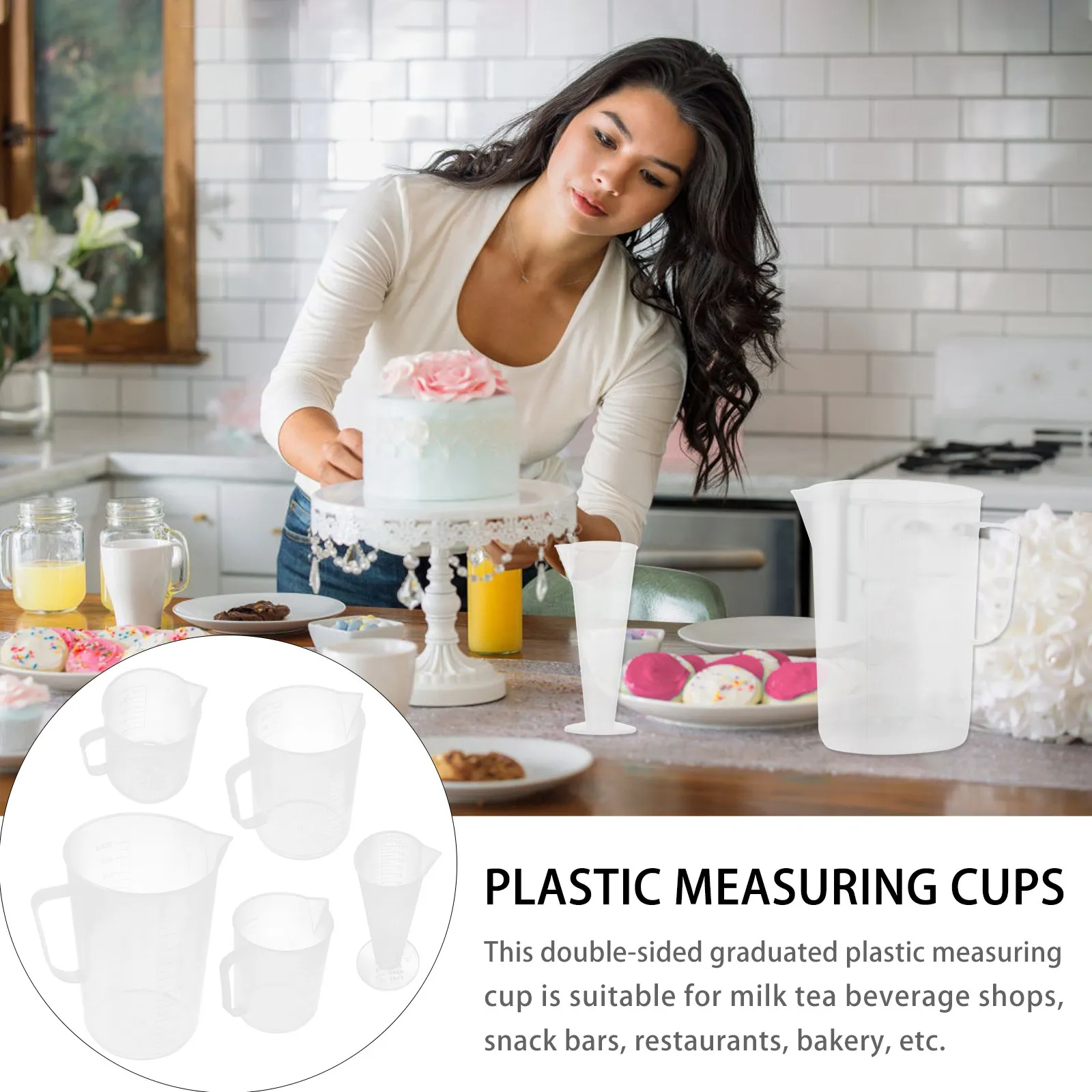 

Набор из 5 прозрачных пластиковых мерных стаканов с точной шкалой и носиком для удобного налива, мерный кувшин для домашней кухни и выпечки