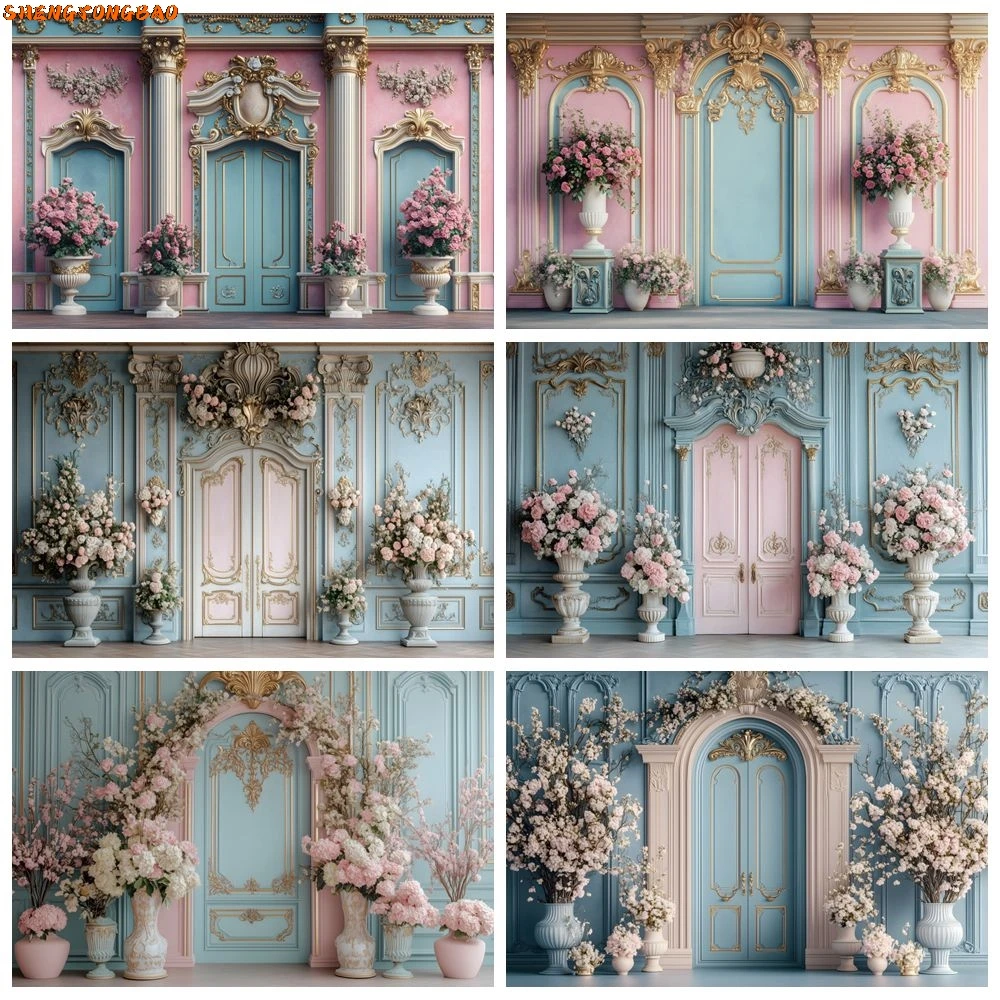 

Vintage European Palace Wall Flowers Backdrop Wedding Bride Portrait Birthday Party Room Wall Decoration Photography Background