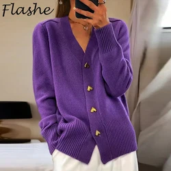 Autumn Winter Knitted Cardigan Women Sweaters Solid V Neck Button Outerwear Women Casual Jacket Knitwears