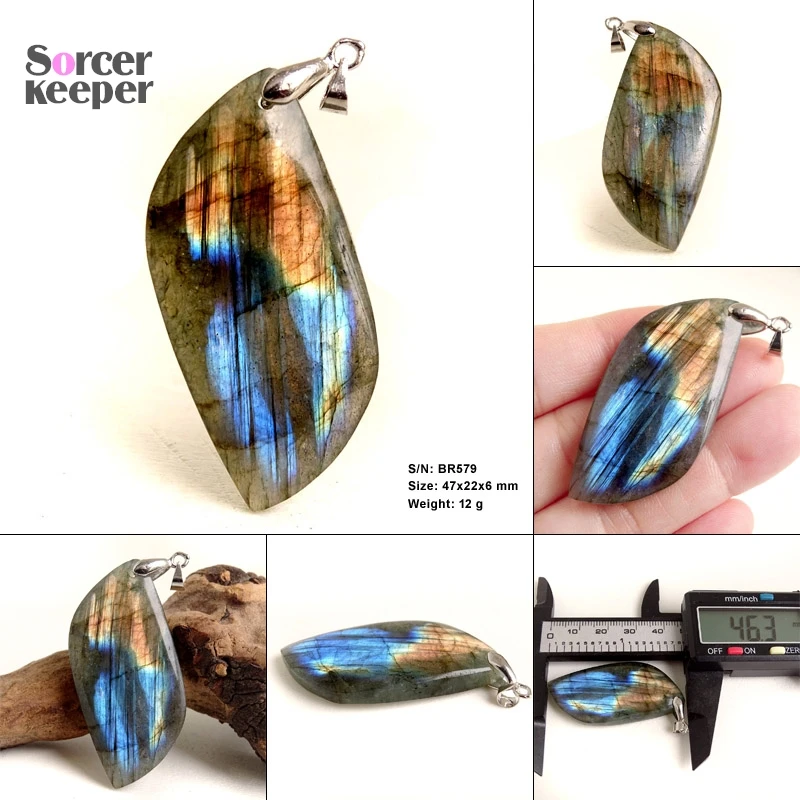 Stone Craft Natural Labradorite Raw Stone Polishing Geometric Shape Crystal Labradorite Pendent Exquisite Natural Training Stone