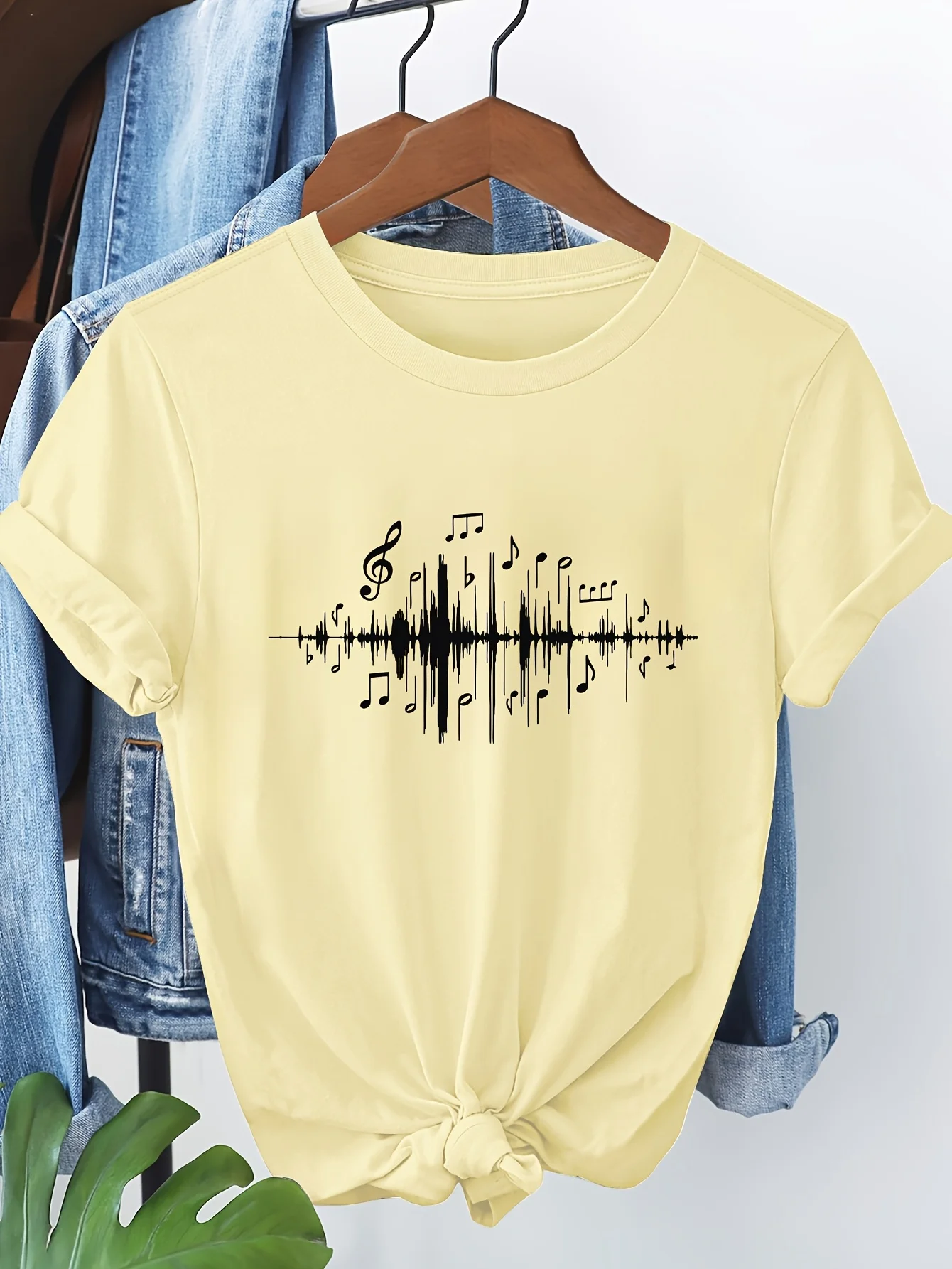 

Женская мягкая розовая футболка с музыкальным графическим рисунком, повседневная одежда с музыкальными нотами, летние модные топы из удобного материала с коротким рукавом