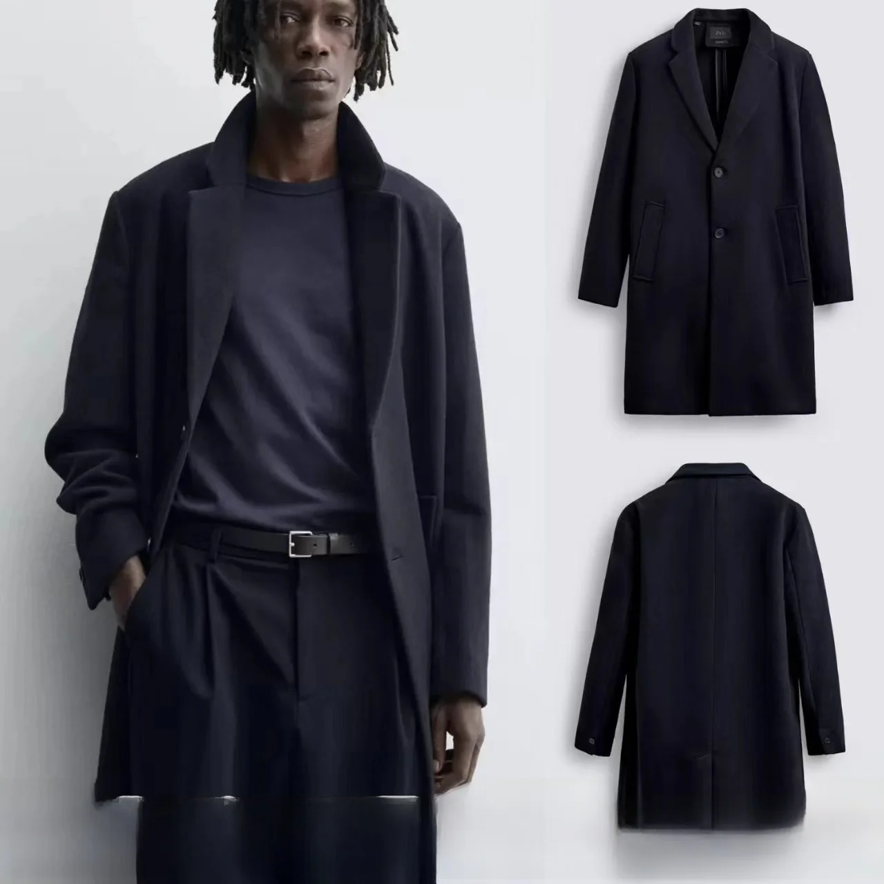 

New Men's Woolen Slim Fit Mid-Length Coat with Slit Busin Casual Sle Long Sve Single Button Pure Color Autumn Winter ...
