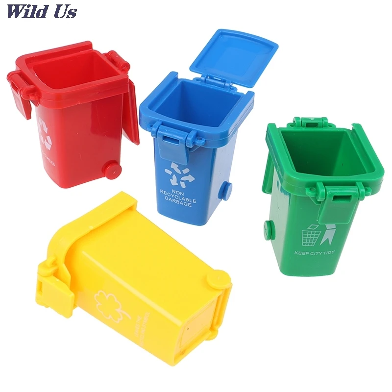 4pcs Simulation 1:12 Dollhouse Mini Trash Can Toy Garbage Truck Cans Curbside Vehicle Bin Toys Kid Simulation Furniture Toy Gift