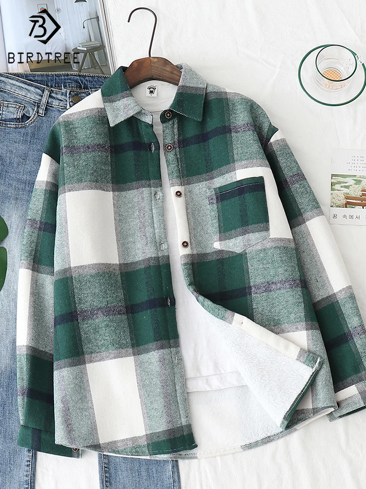 Thick Velvet Plaid Shirts Women Winter Warm Blouses and Tops New Casual Woolen Shirt Jacket Female Clothes Coat Outwear T27702X