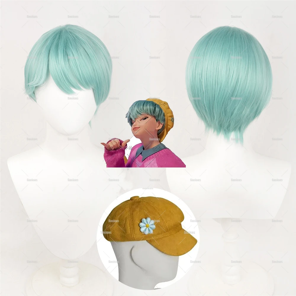 

Anime KPop Demon Hunters Saja Boys Baby Cosplay Wig Yellow Beret Hat Synthetic Short Wig Men Women Halloween Roleplay Prop