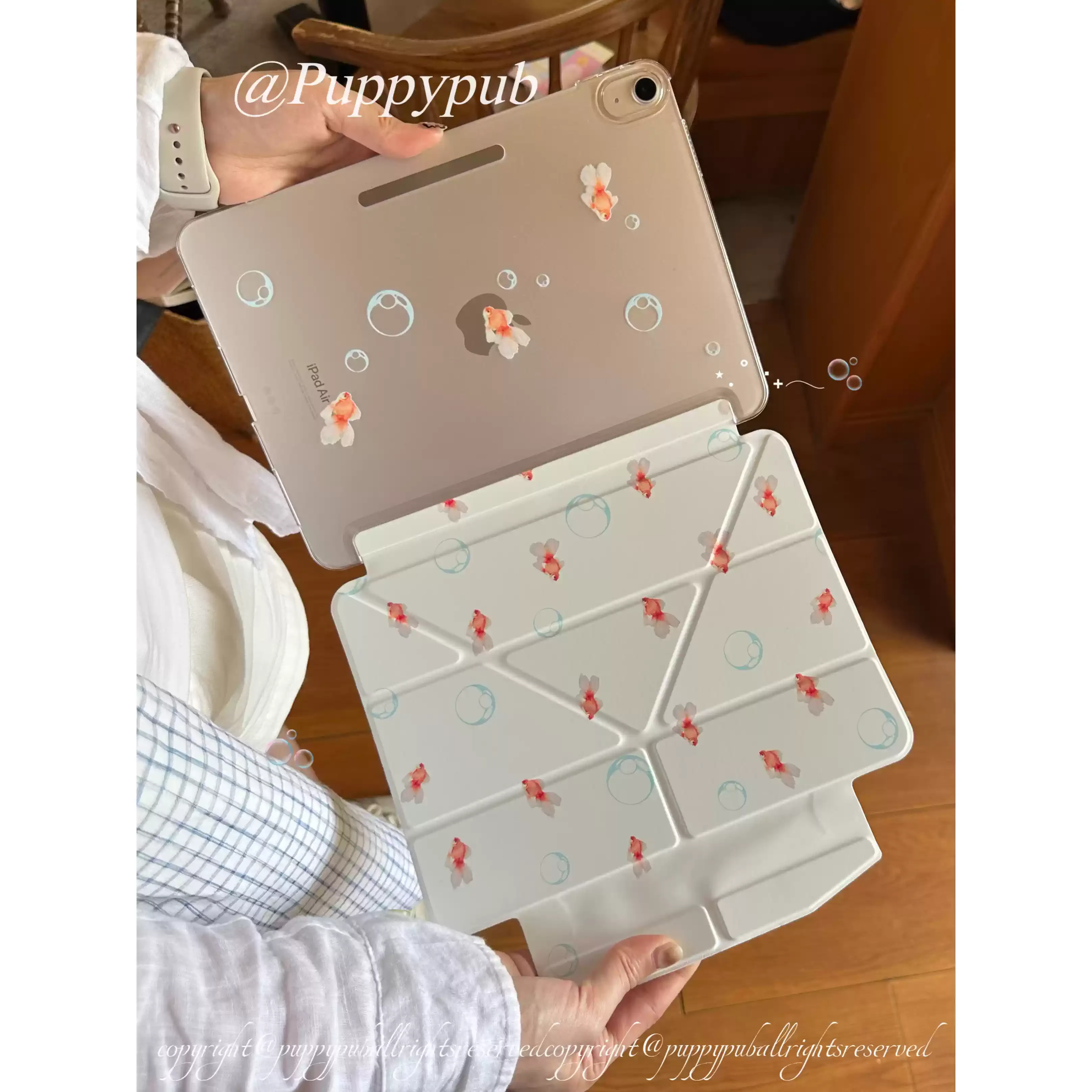 Ins Kawaii Goldfish Bubbles Table Case For iPad Pro 11 12.9 13 M2 M3 M4 M5 Shell 8.3 9.7 10.2 5/6/7/8/9/10/11th Air 4 5 6 Cover