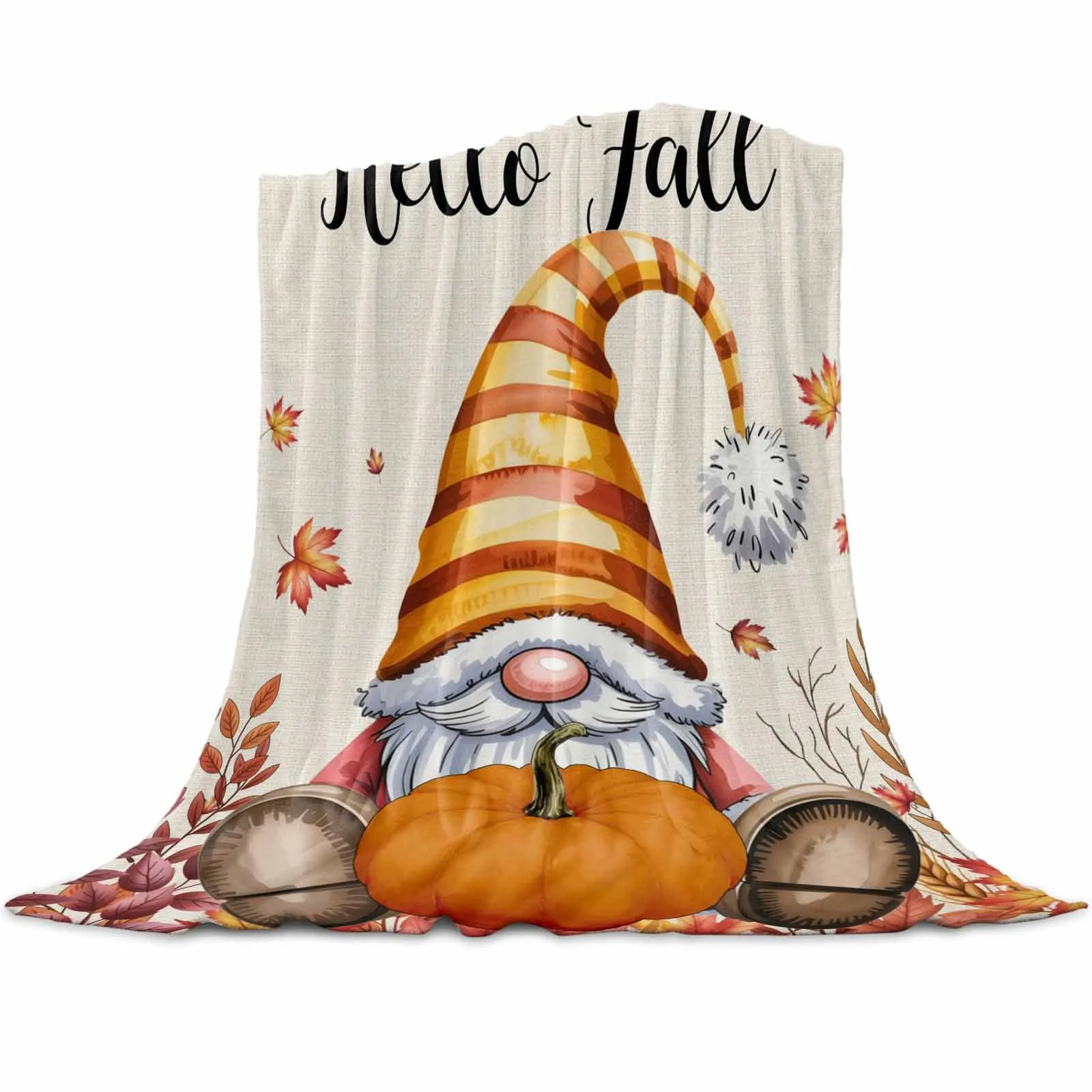 

Autumn Thanksgiving Gnome Maple Leaf Throws Blankets for Sofa Bed Winter Soft Plush Warm Sofa Throw Blanket Holiday Gifts