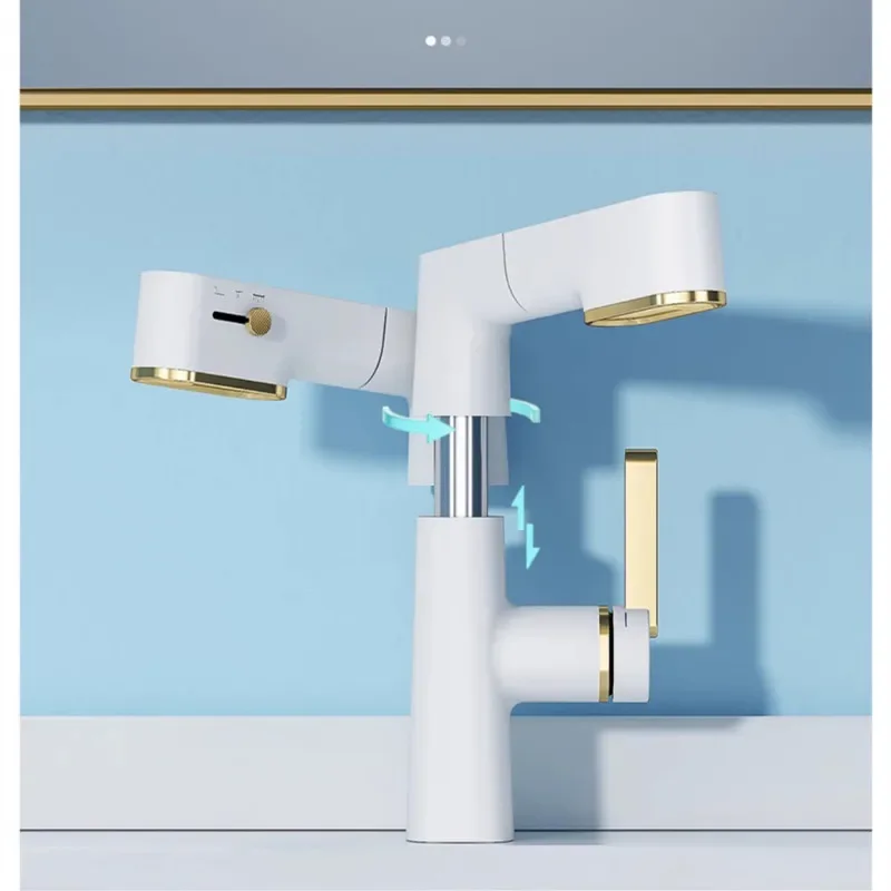 Intelligent Digital Display LED Basin Faucet Pull Out White Gold Lead Free Water Mixer Sink Tap Bathroom Washbasin Vanity