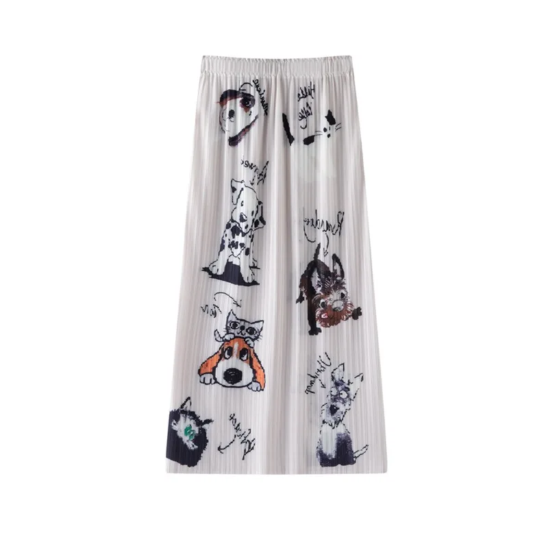 Miyake Pleated Original Summer 2026 New Cute Puppy Graffiti Print Fashion Casual Niche Design Pleated Loose Comfortable Skirt