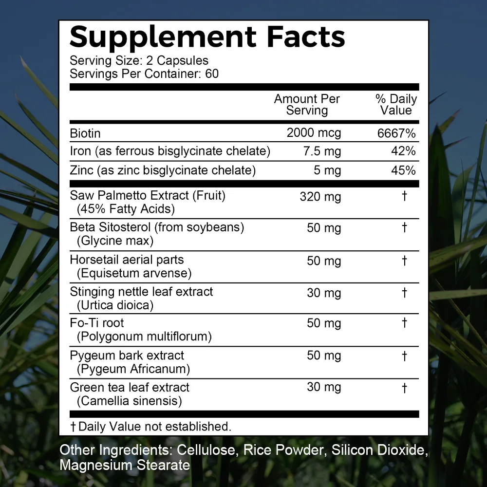 مكمل مانع DHT الفاخر - يحتوي على بيوتين ومنشار بالميتو - يدعم نمو الشعر الصحي - مناسب للرجال والنساء